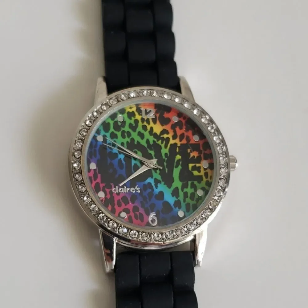 Kids Rainbow Leopard Print Watch with Rhinestone Bezel
